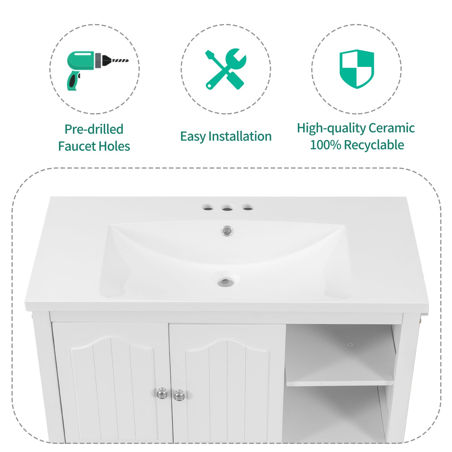 36" Bathroom Vanity With Ceramic Basin