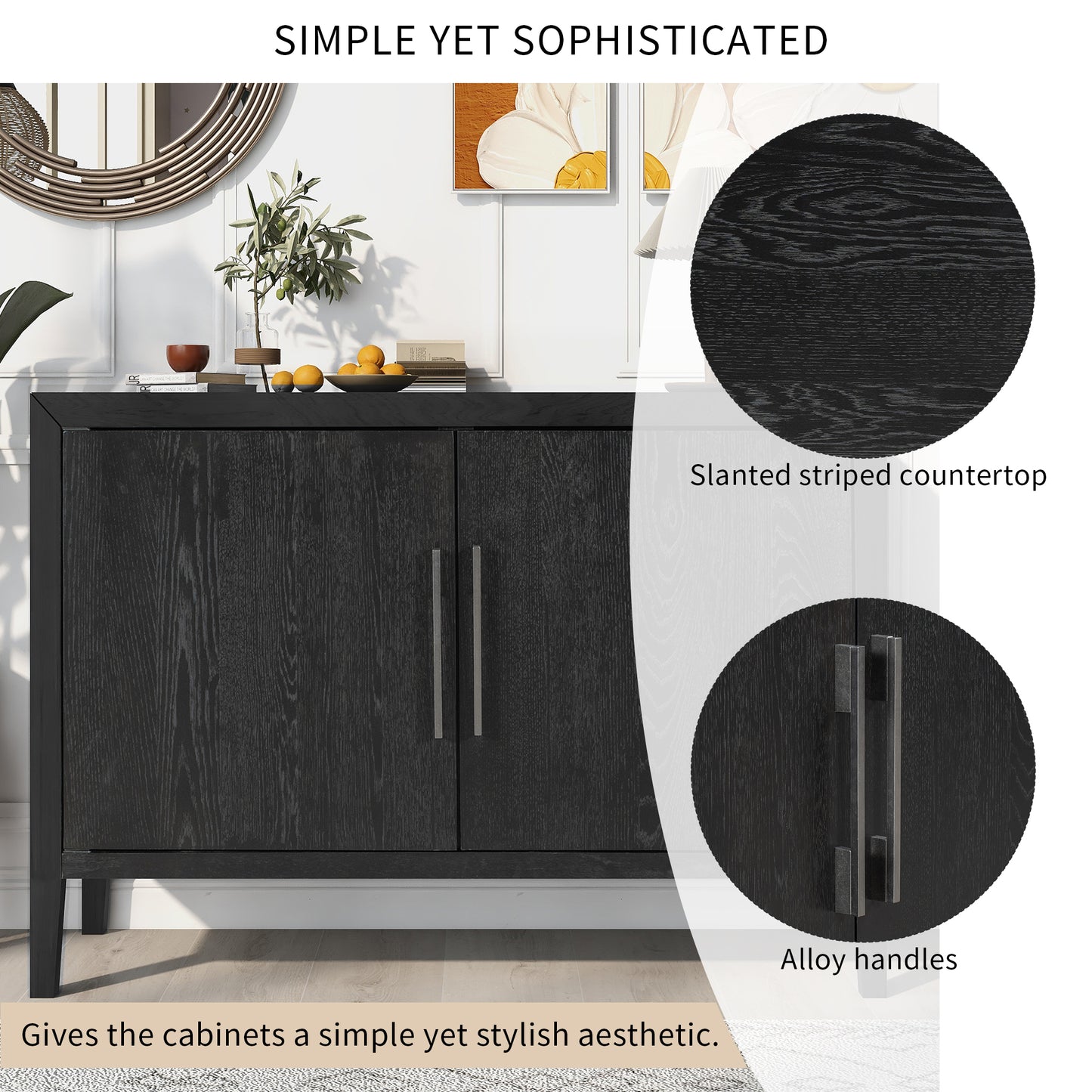 Modern Black Wooden Sideboard Cabinet