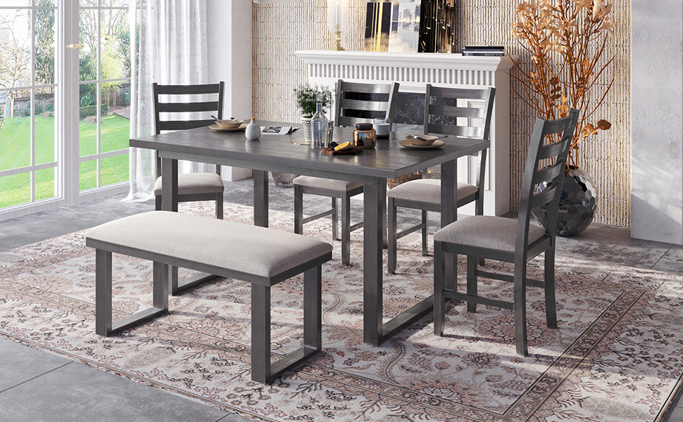 Modern Gray Solid Wood 6-Piece Dining Set