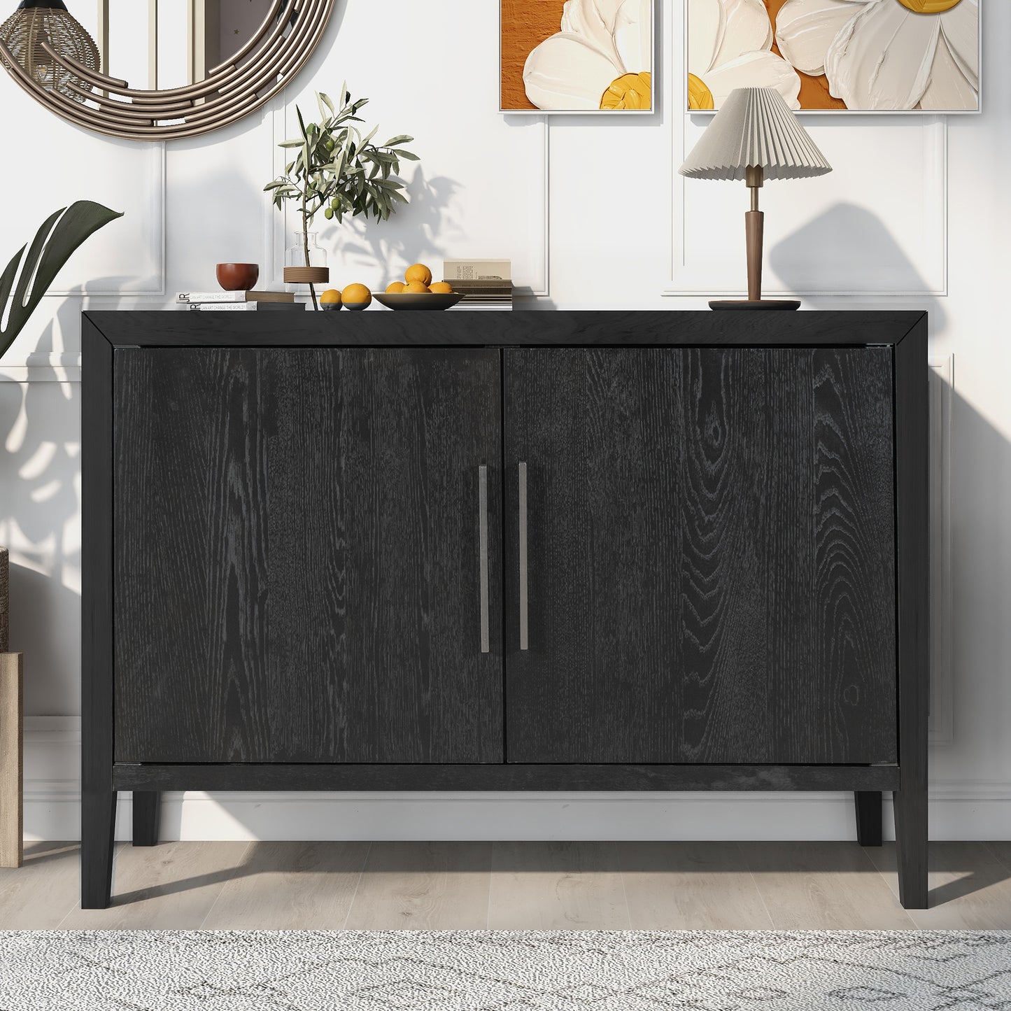 Modern Black Wooden Sideboard Cabinet