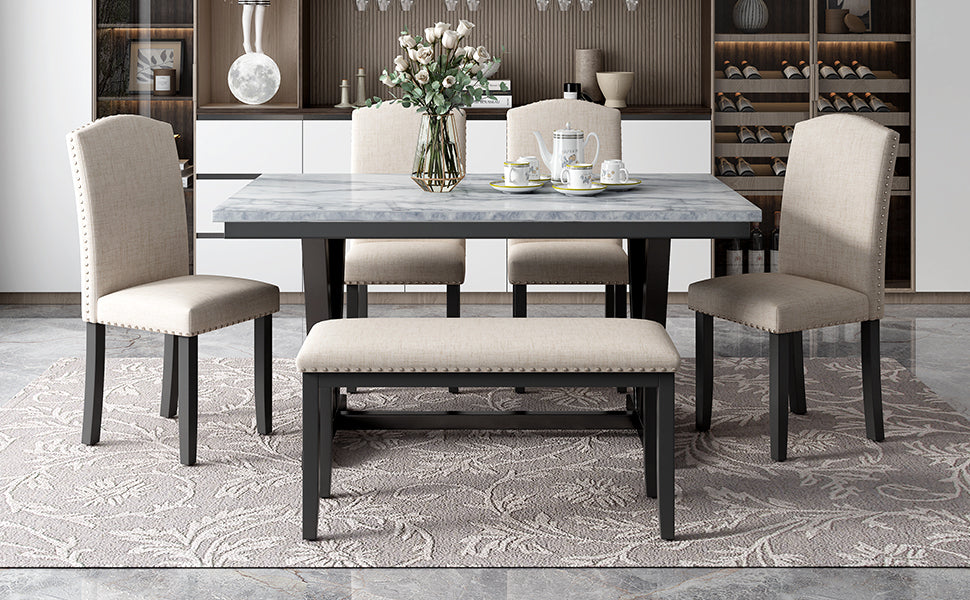 Modern Style Marbled Veneer Dining Set