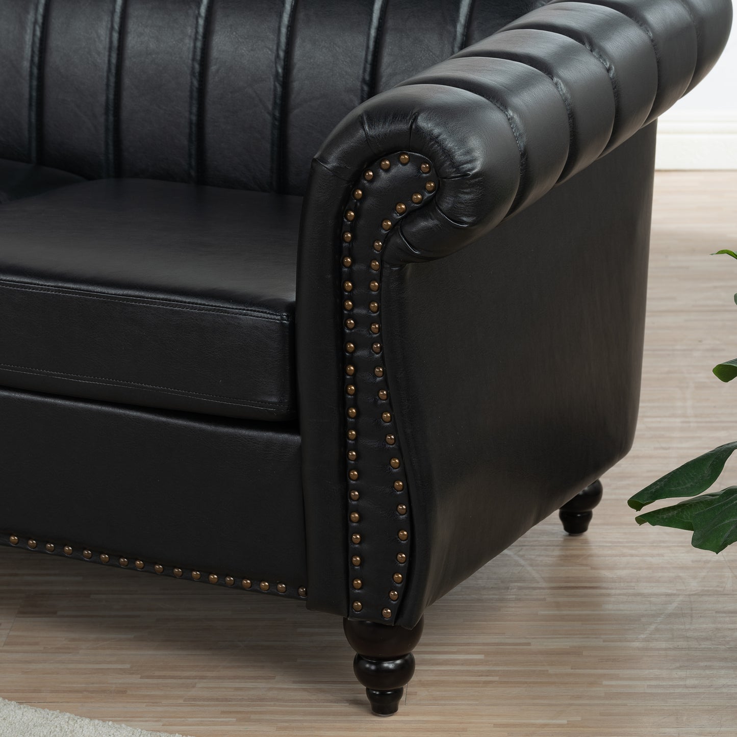 Black PU Rolled Arm Seater Sofa