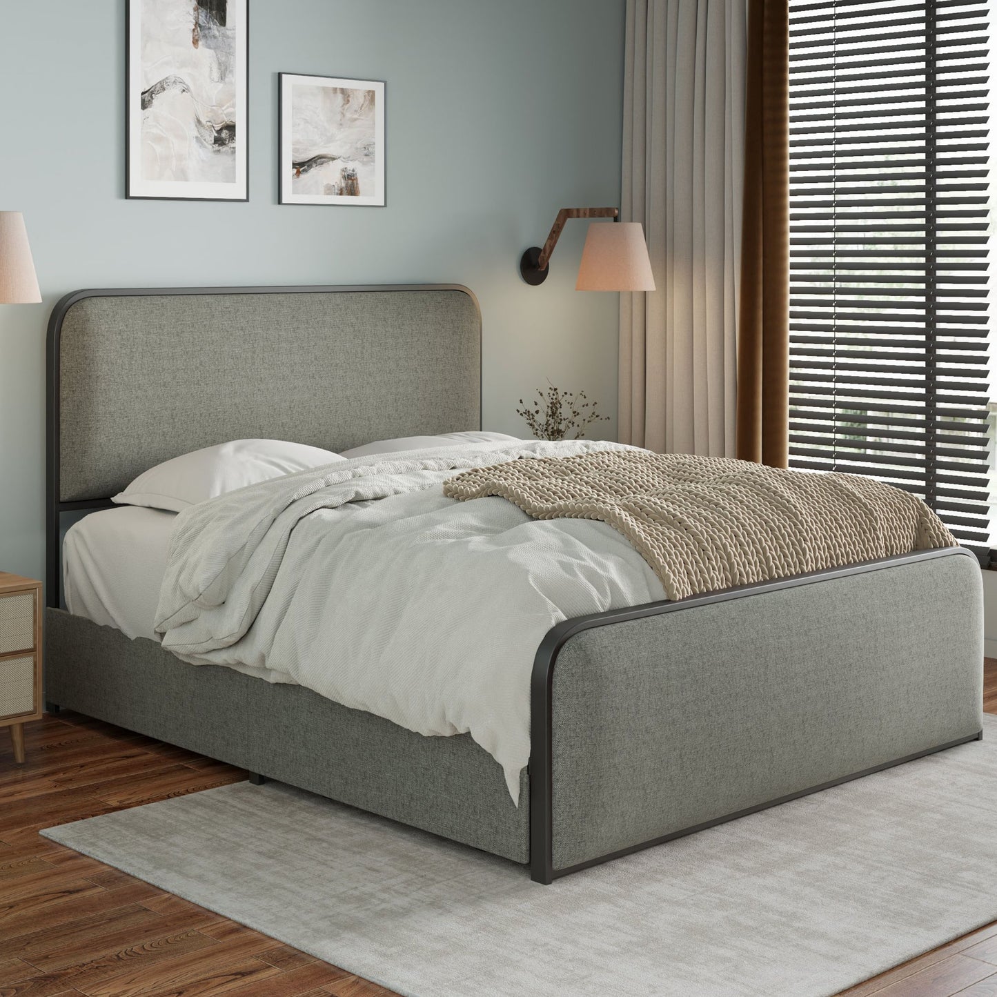 Modern Storage Full Size Metal Bed