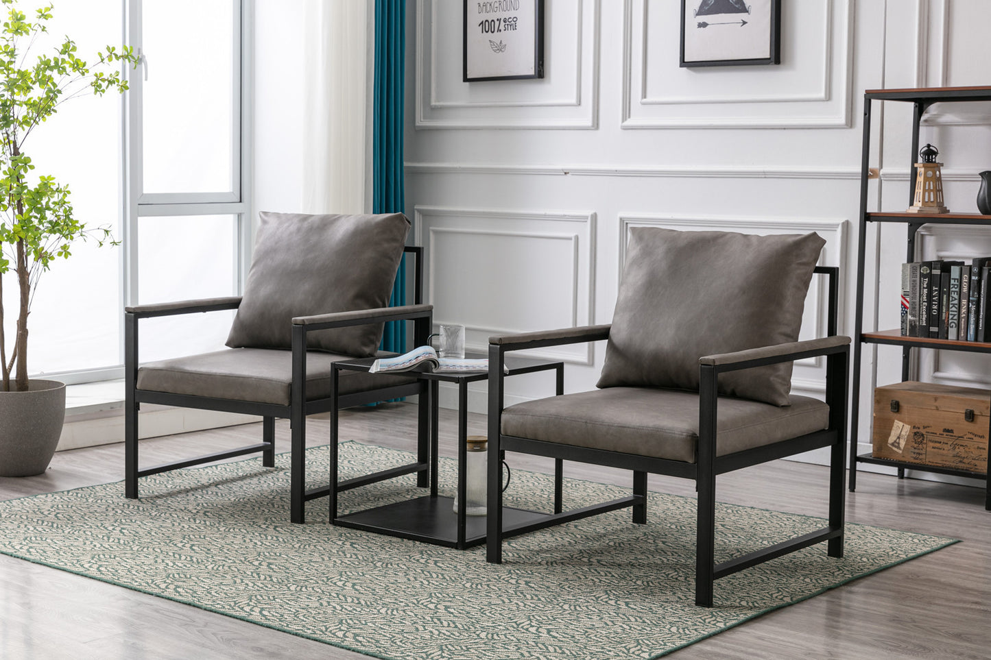 Modern Gray Faux Leather Accent Chair