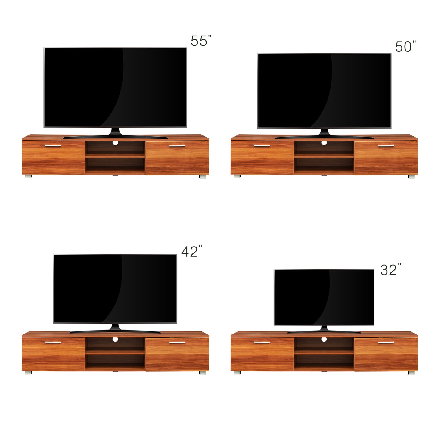 Modern Walnut TV Stand With 2 Storage Cabinet
