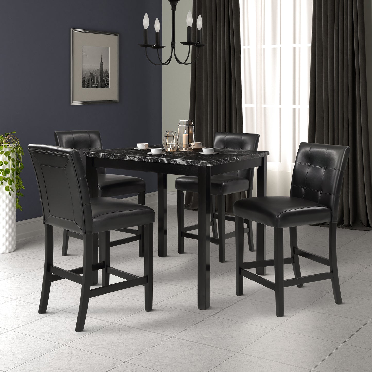 Elegant 5-Piece Marble Top Dining Set