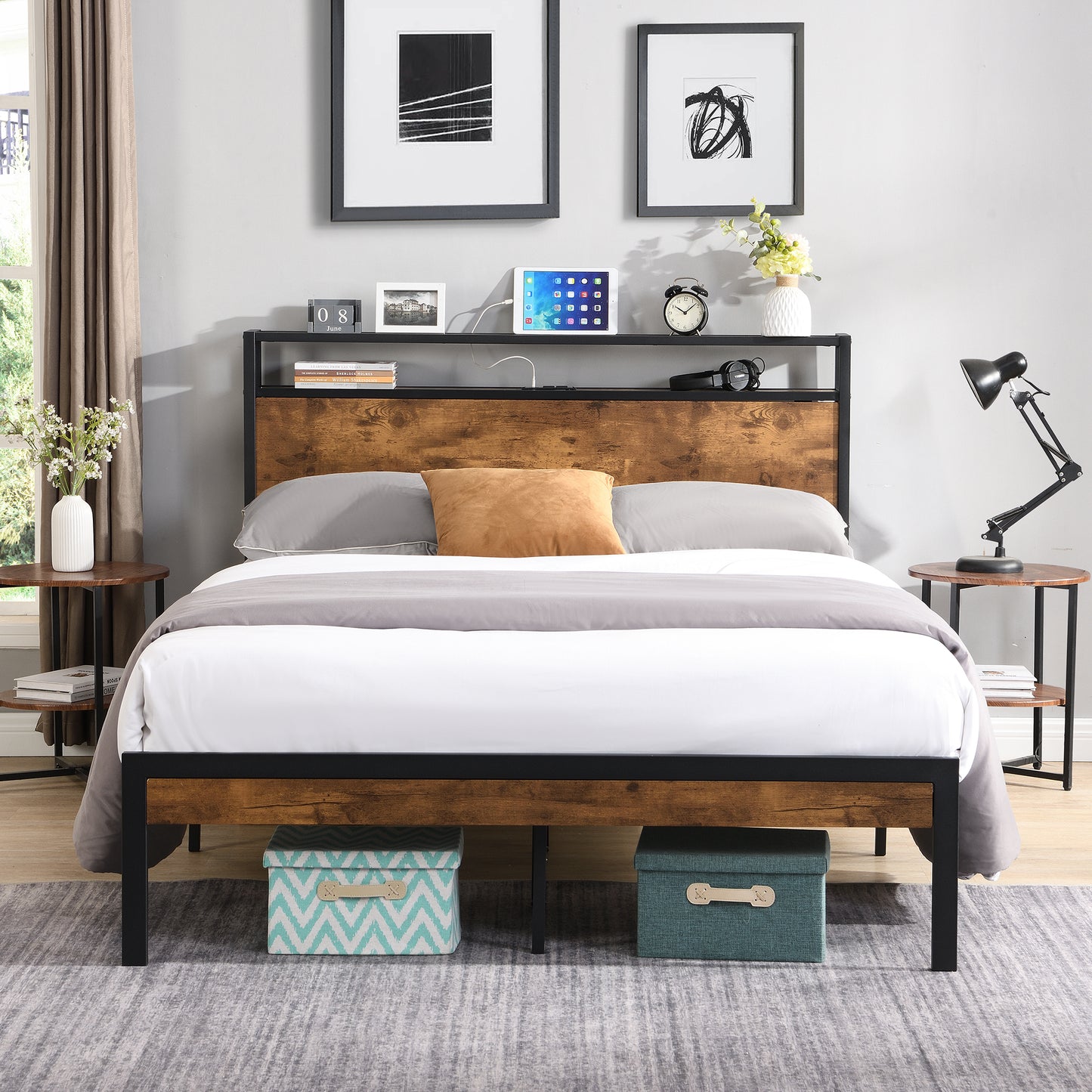 Modern Black Metal Platform Bed