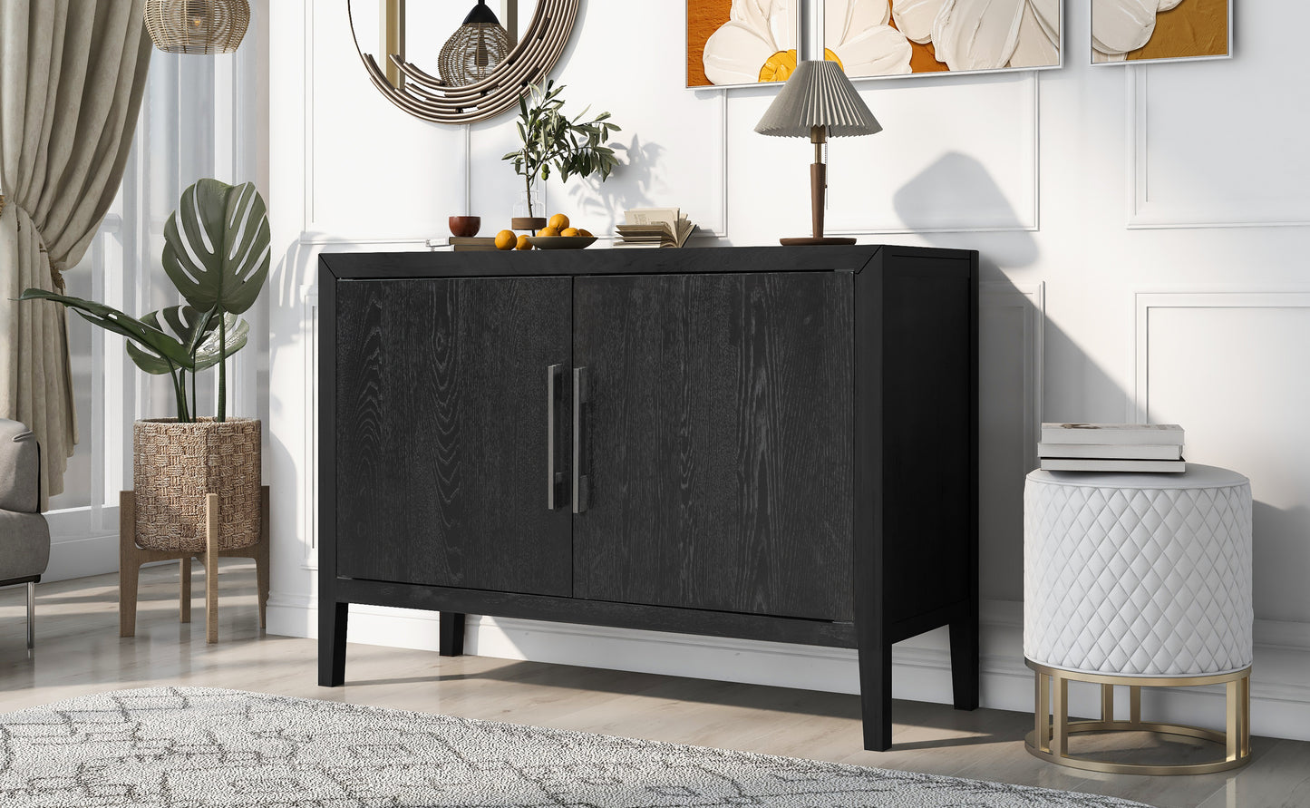 Modern Black Wooden Sideboard Cabinet