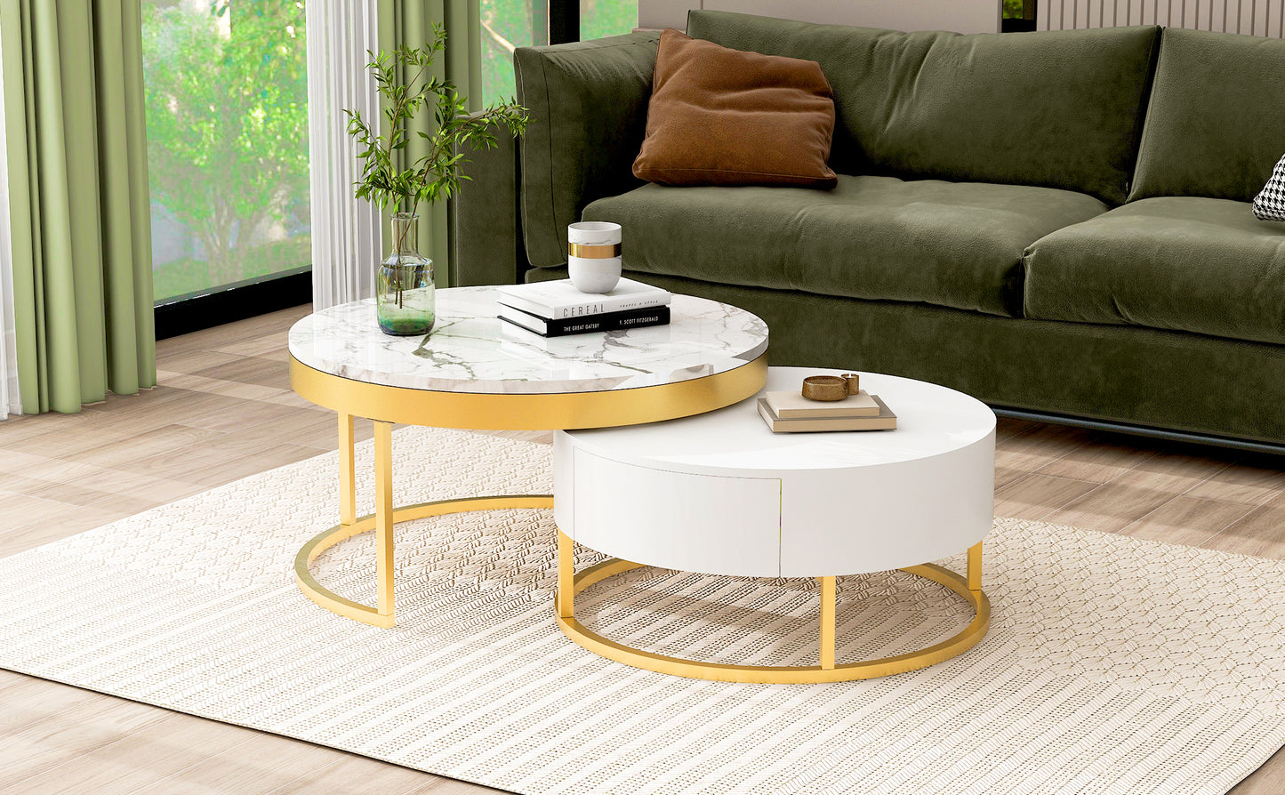 White Nesting Coffee Table with Drawers