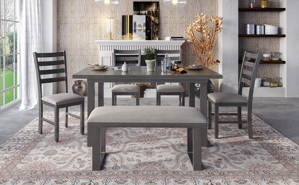 Modern Gray Solid Wood 6-Piece Dining Set