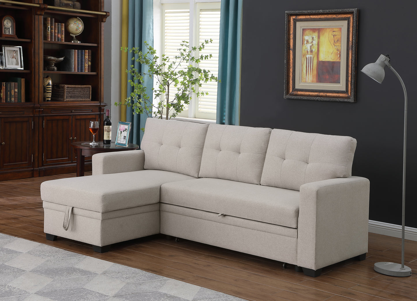Upholstered Pull Out Sectional Sofa