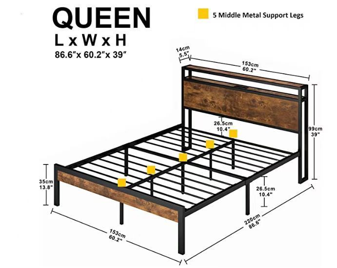 Modern Black Metal Platform Bed