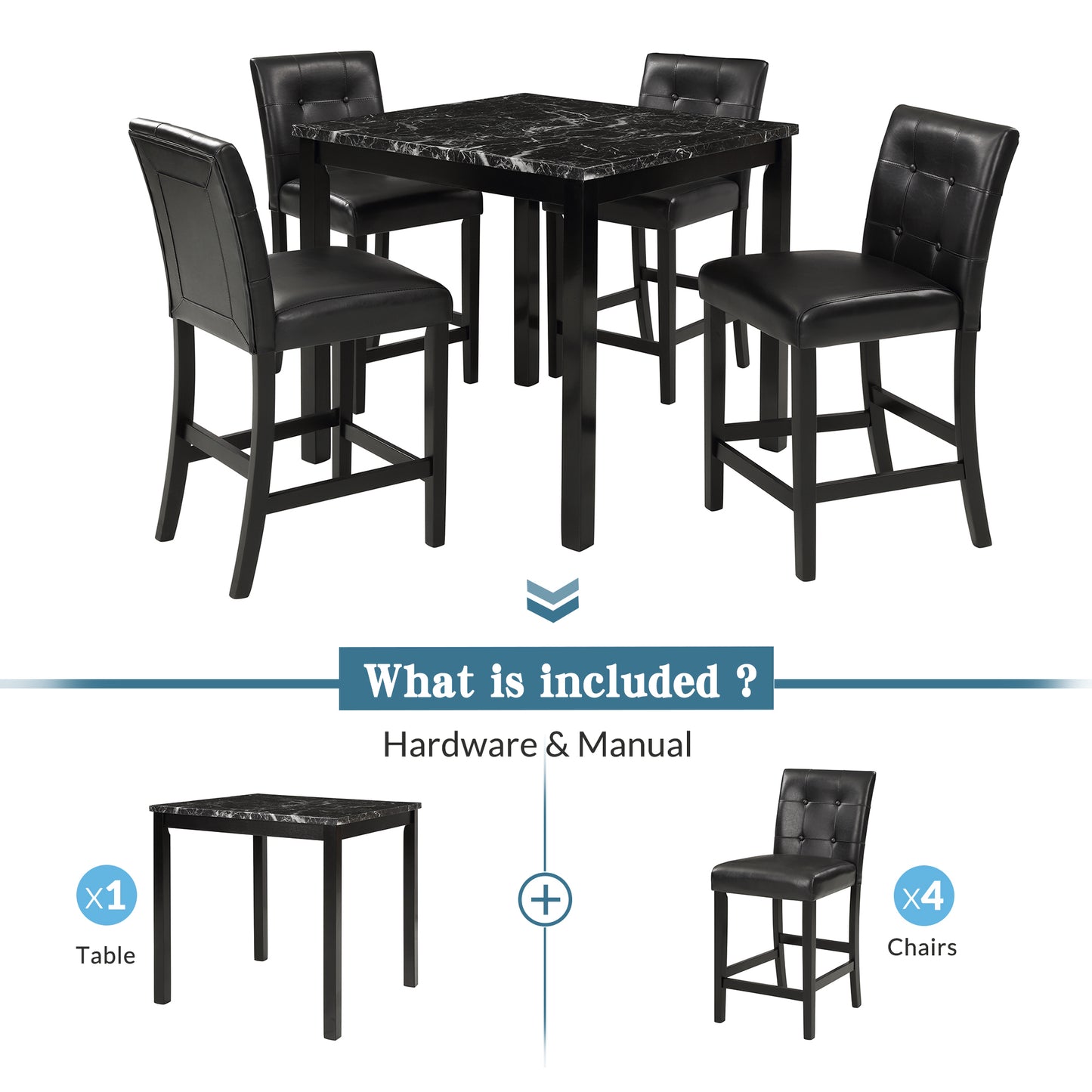Elegant 5-Piece Marble Top Dining Set