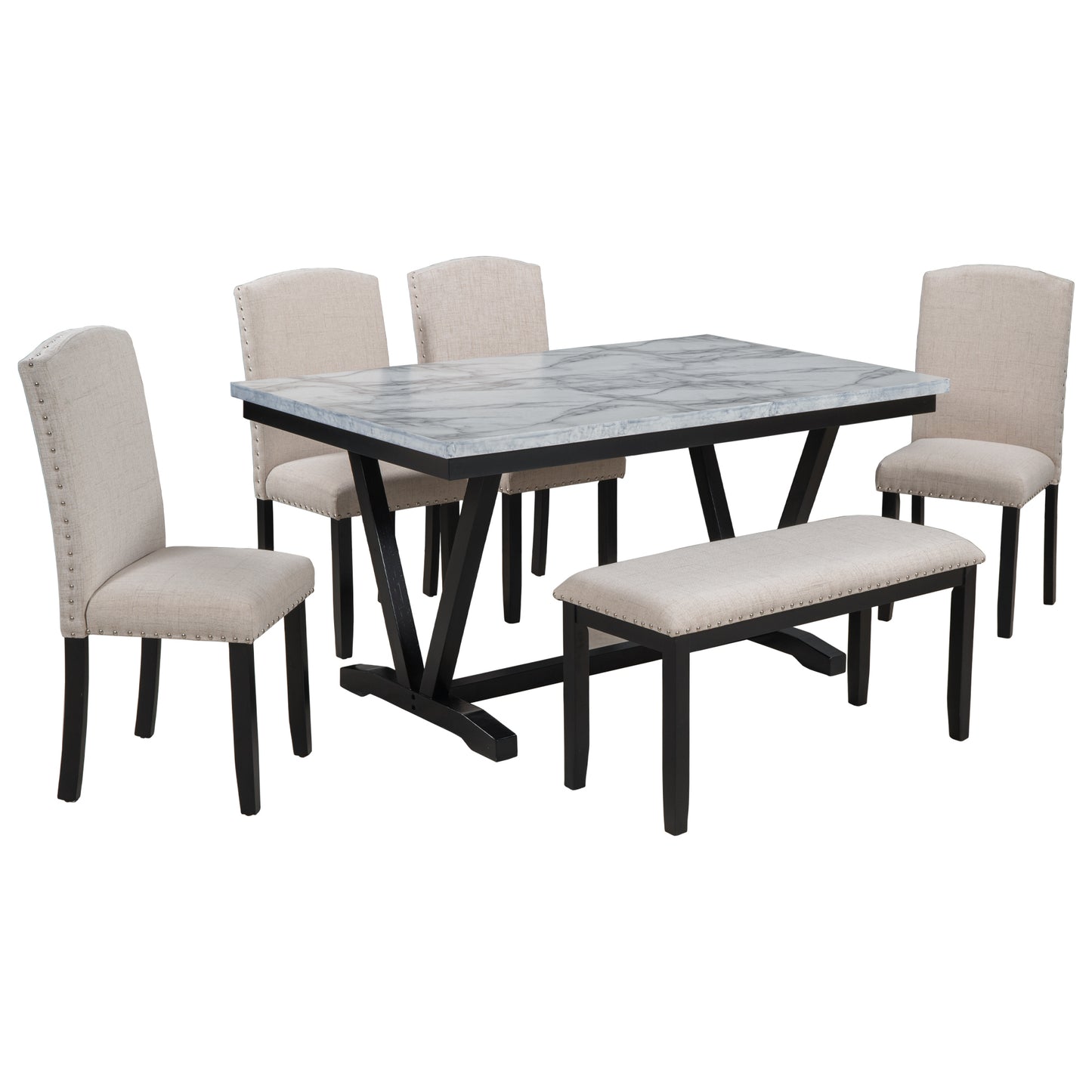 Modern Style Marbled Veneer Dining Set