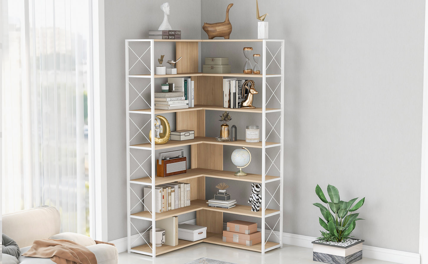 7-Tier L-Shaped Corner Bookcase