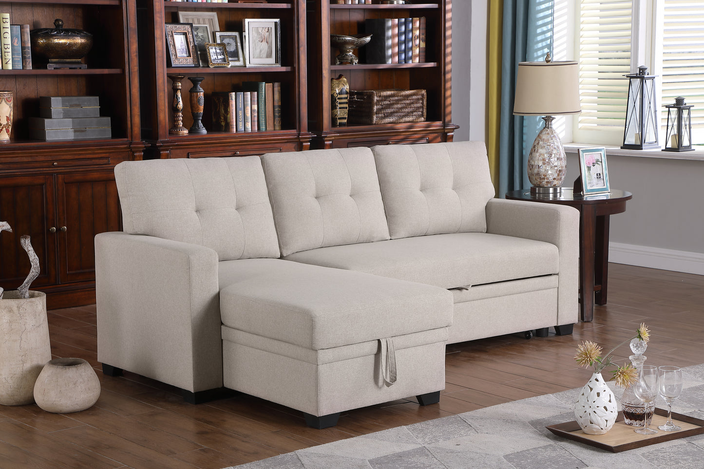 Upholstered Pull Out Sectional Sofa