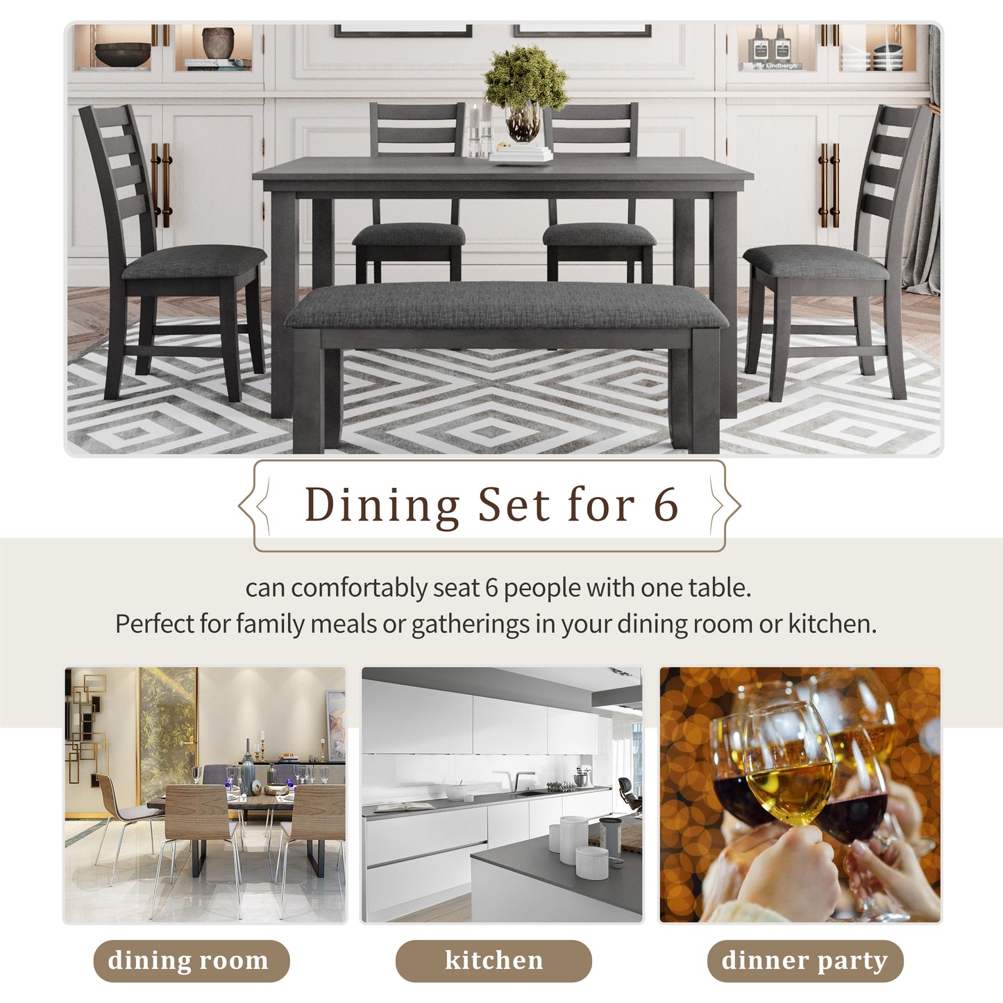 Rustic Charm 6-Piece Dining Set with Bench