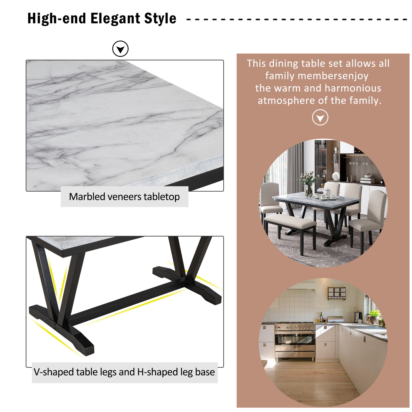 Modern Style Marbled Veneer Dining Set