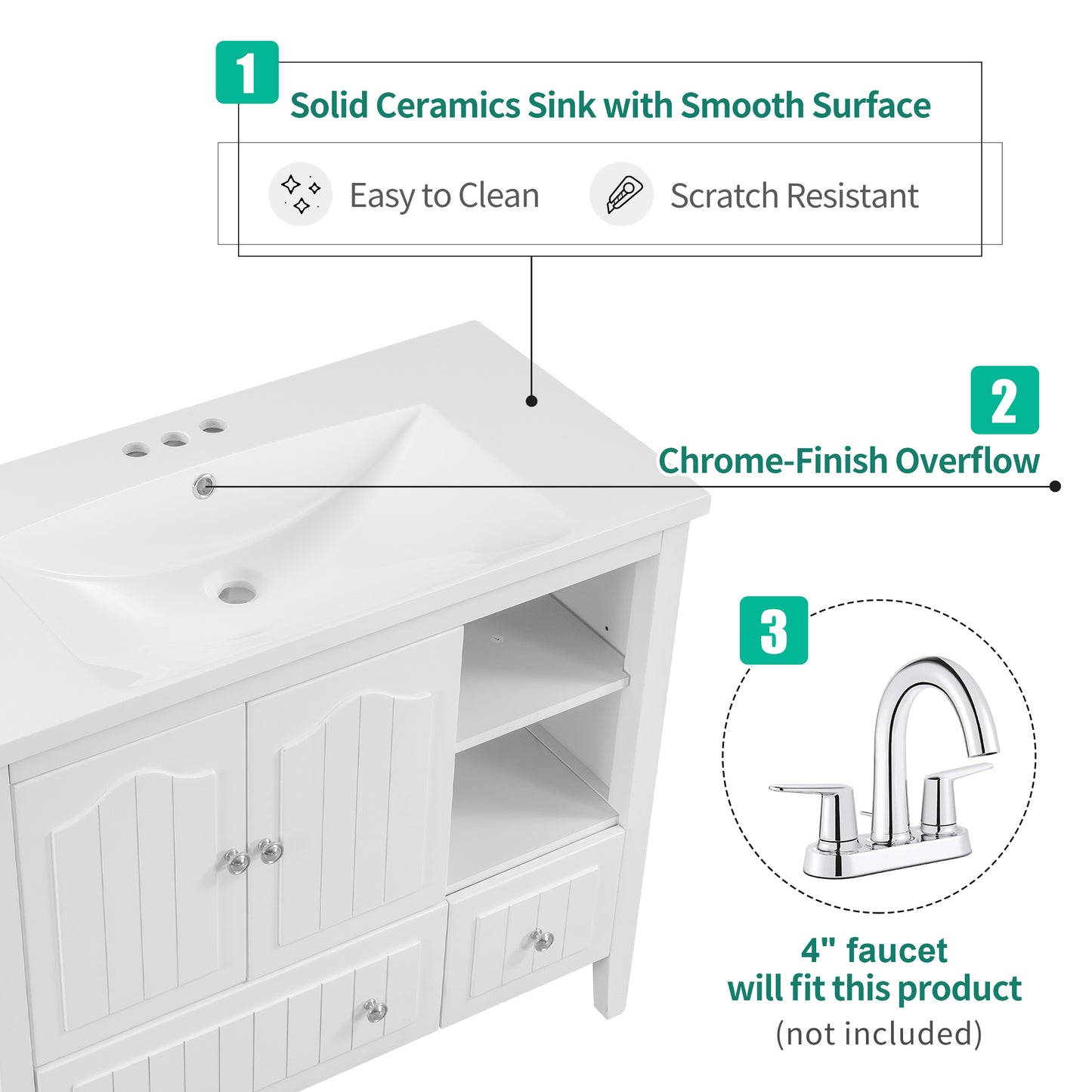 36" Bathroom Vanity With Ceramic Basin