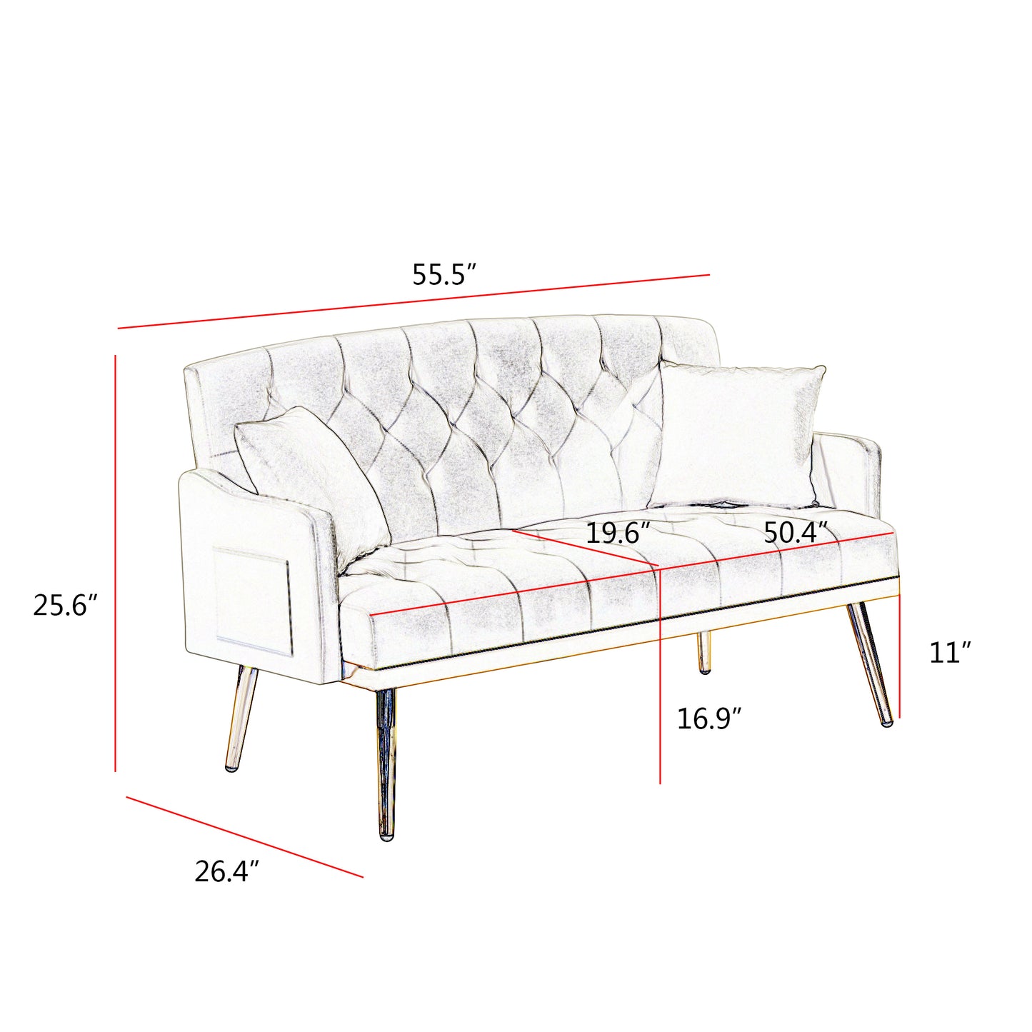 Pink Velvet 2-Seater Sofa with Tufted Back