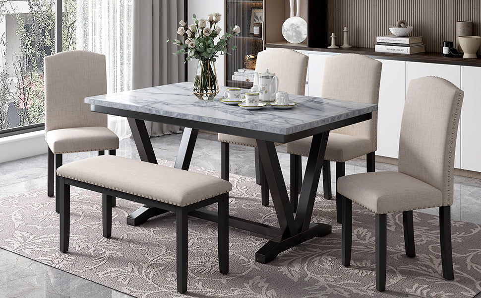 Modern Style Marbled Veneer Dining Set