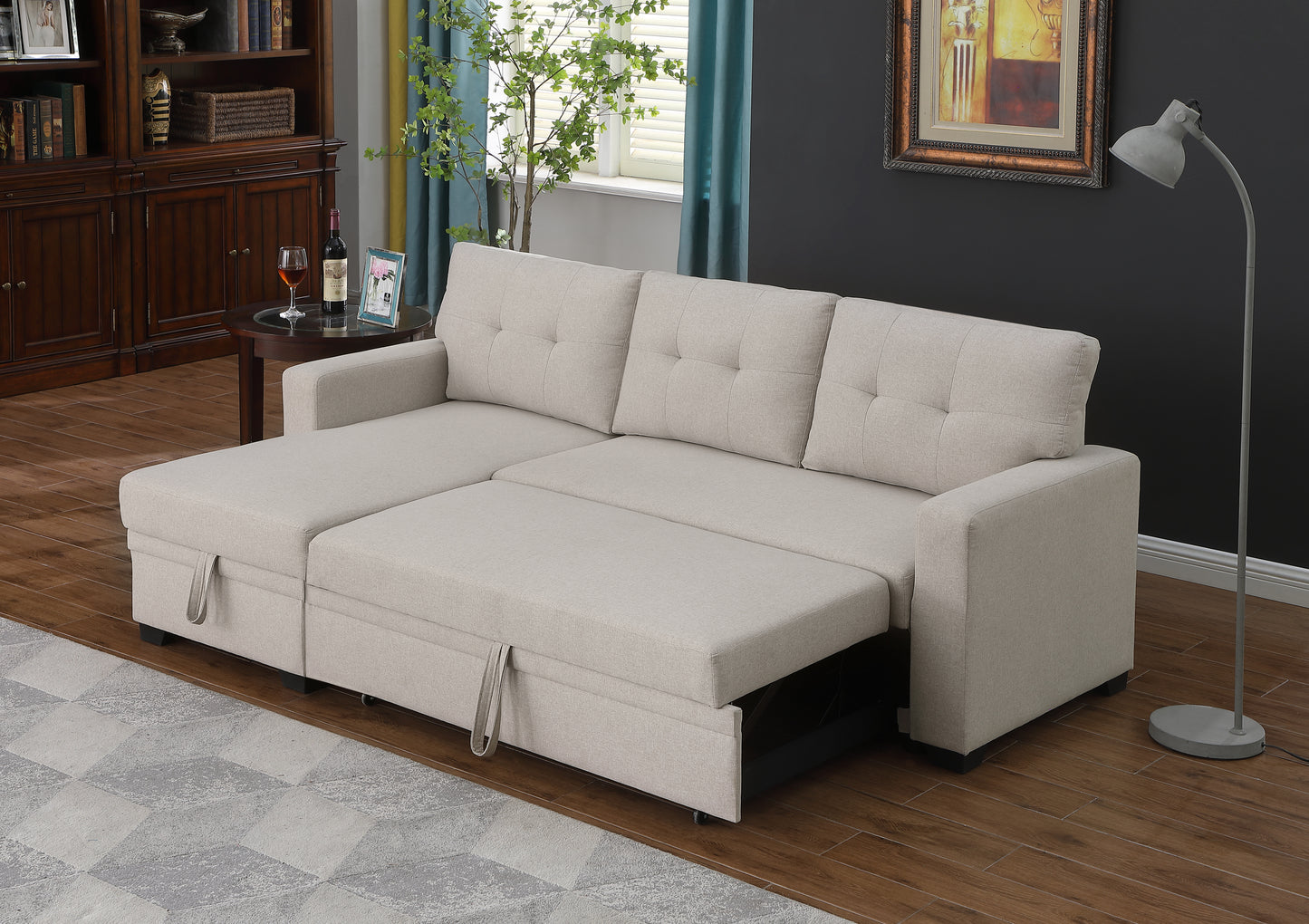 Upholstered Pull Out Sectional Sofa