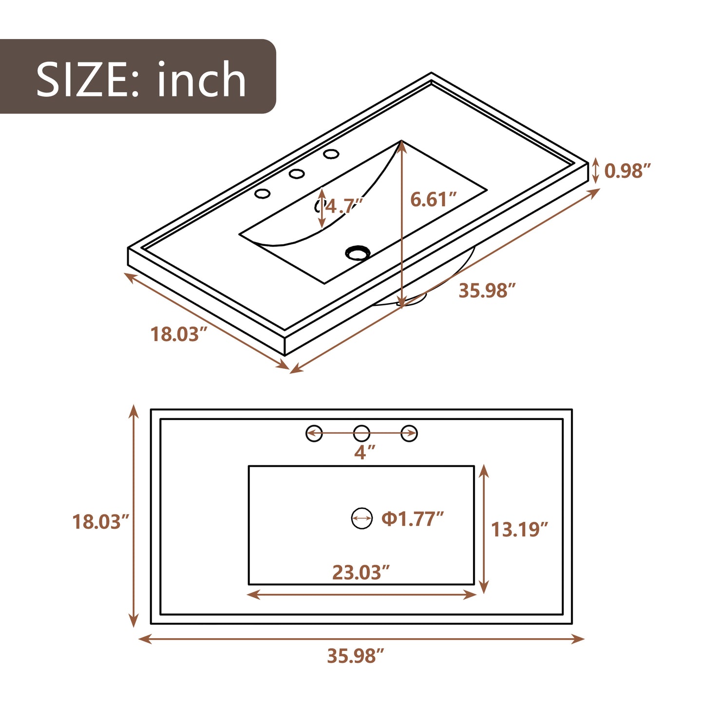 36" Bathroom Vanity With Ceramic Basin