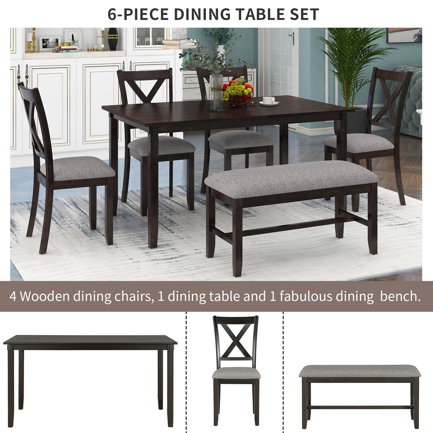 Elegant 6-Piece Espresso Dining Table