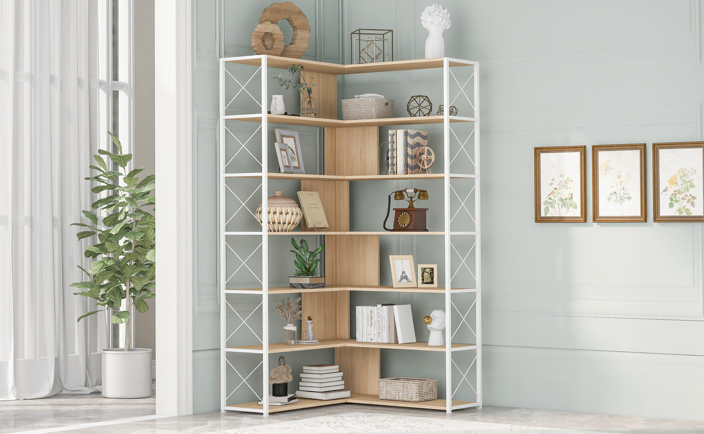 7-Tier L-Shaped Corner Bookcase