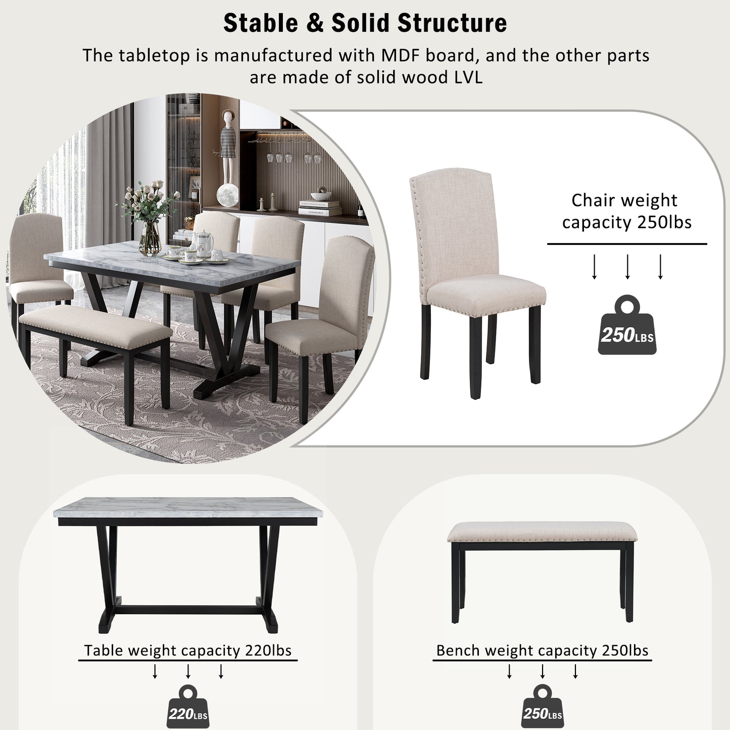 Modern Style Marbled Veneer Dining Set