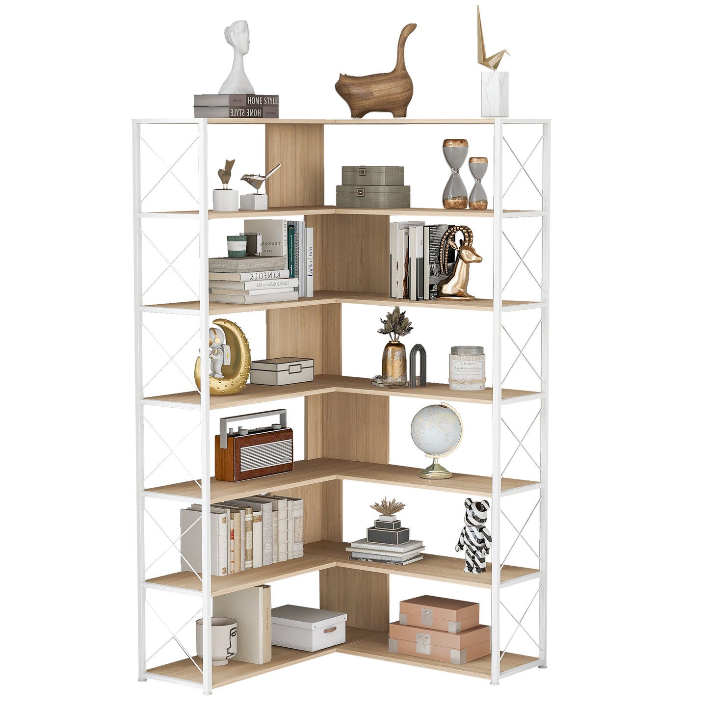 7-Tier L-Shaped Corner Bookcase