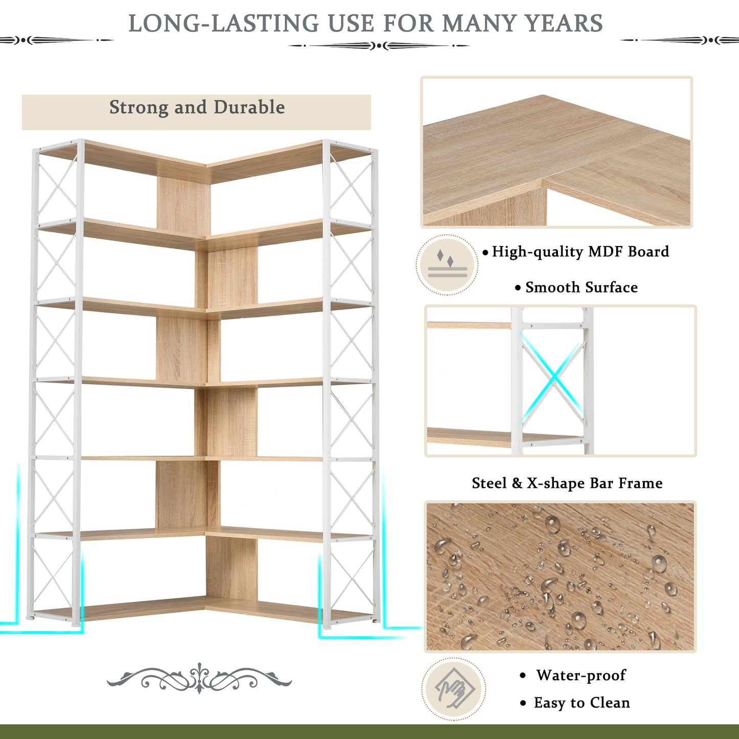 7-Tier L-Shaped Corner Bookcase