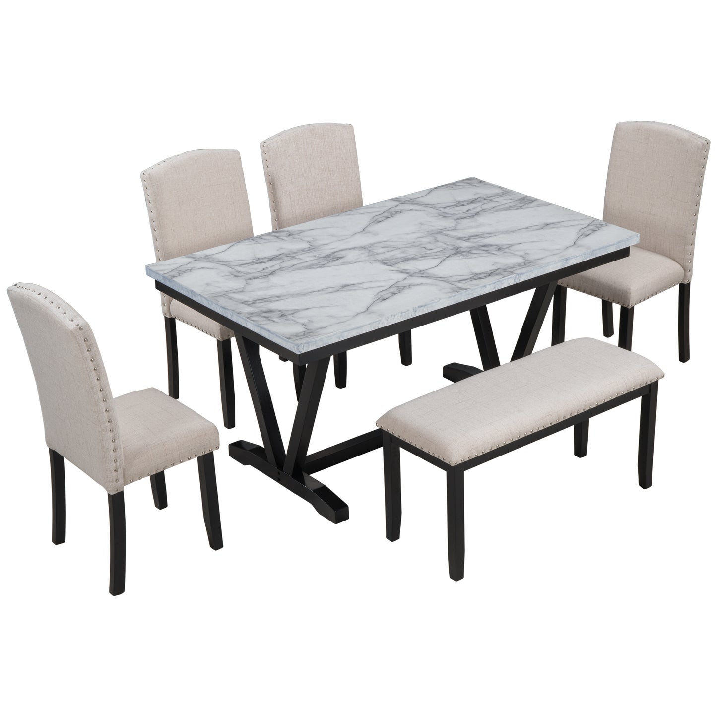 Modern Style Marbled Veneer Dining Set
