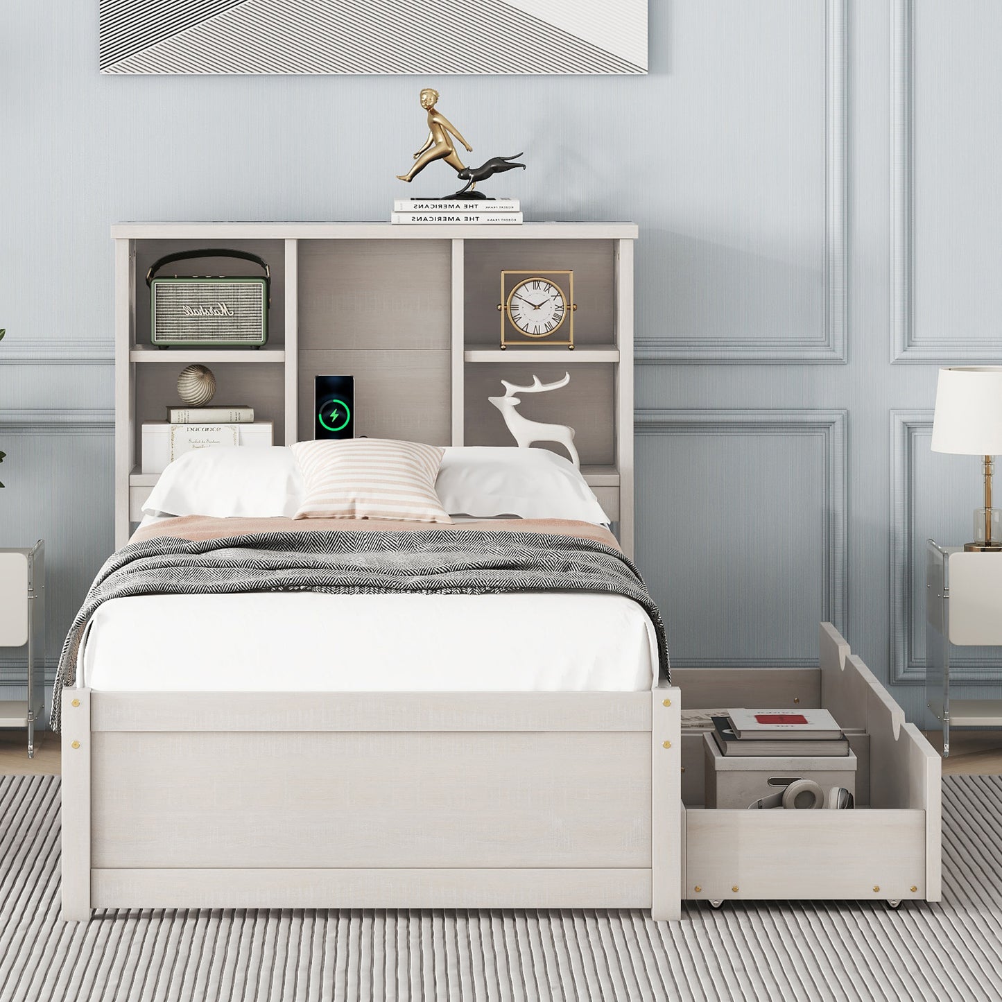 Smart Bedroom USB Port Modern Twin Size Bed