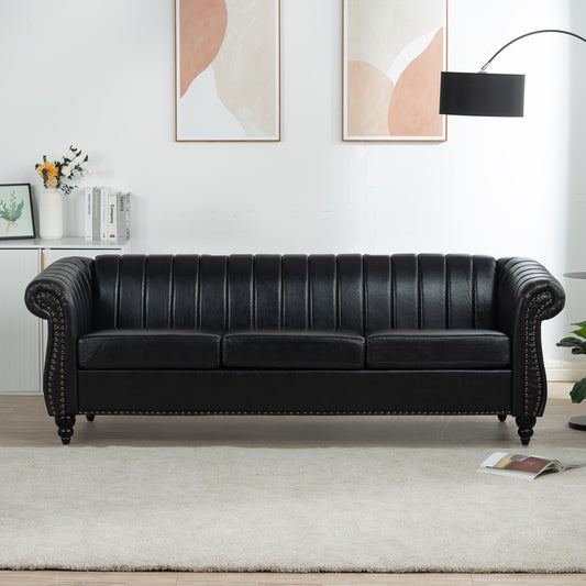 Black PU Rolled Arm Seater Sofa