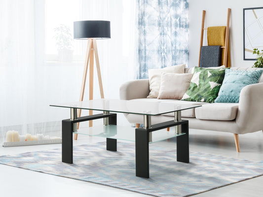 Rectangle Black Glass Coffee Table - Glass - MuMu