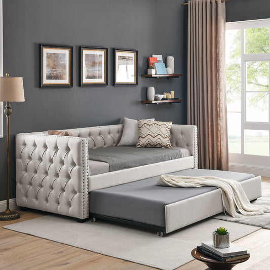 Tufted Upholstered Sofa Bed with Trundle - MuMu