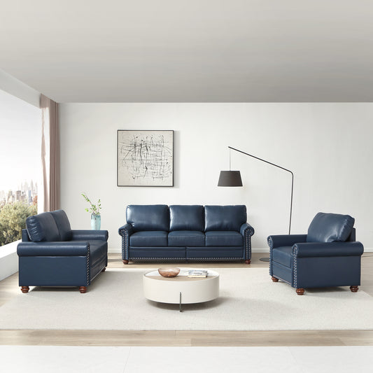 Navy Faux Leather Storage Sofa
