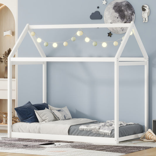 Twin Size Wooden House Bed - Wood - MuMu