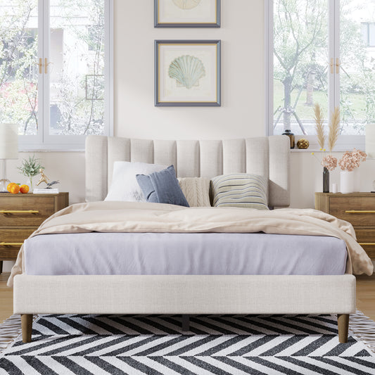 Upholstered Platform Bed Frame With Vertical Channel