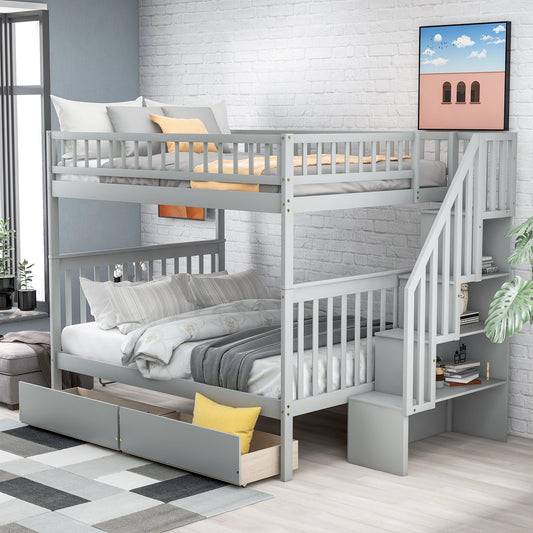 Full Over Full Bunk Bed With Drawers - Bunk Bed - MuMu