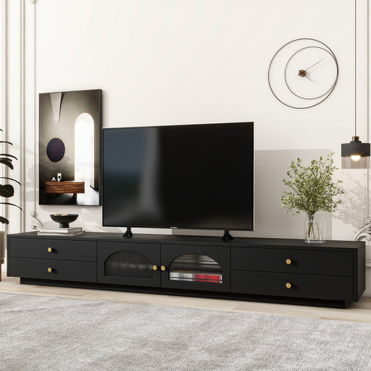 Tempered Glass TV Stand - Open Shelf Media Console - MuMu