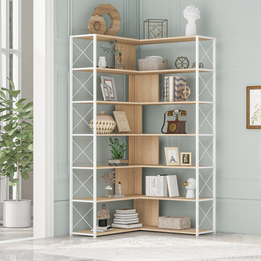 7-Tier L-Shaped Corner Bookcase