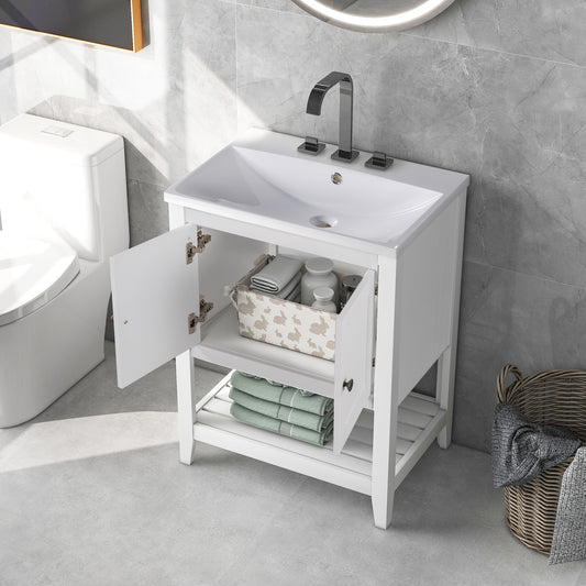 White Ceramic Sleek Bathroom Vanity