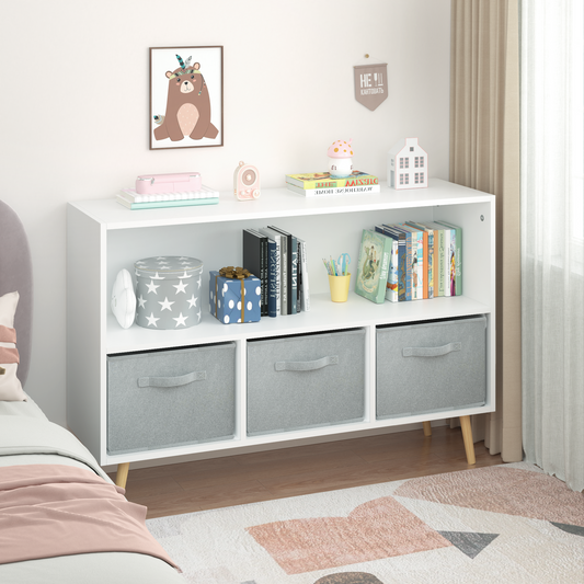 Kids Bookcase With Collapsible Fabric Drawers - Fabric - MuMu