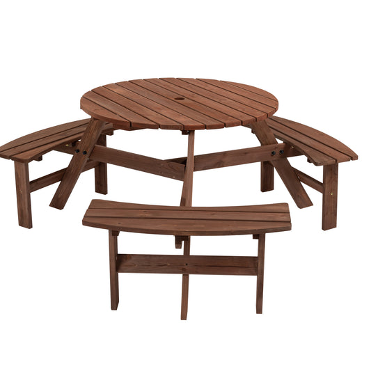 6-Person Round Wooden Picnic Table