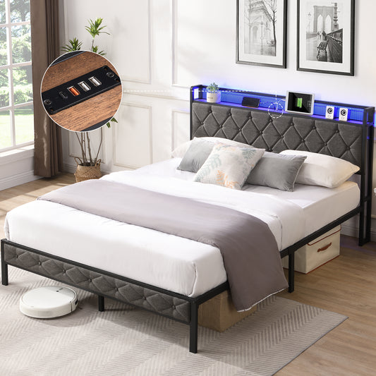 Full Bed with Charging Station and LED Lights