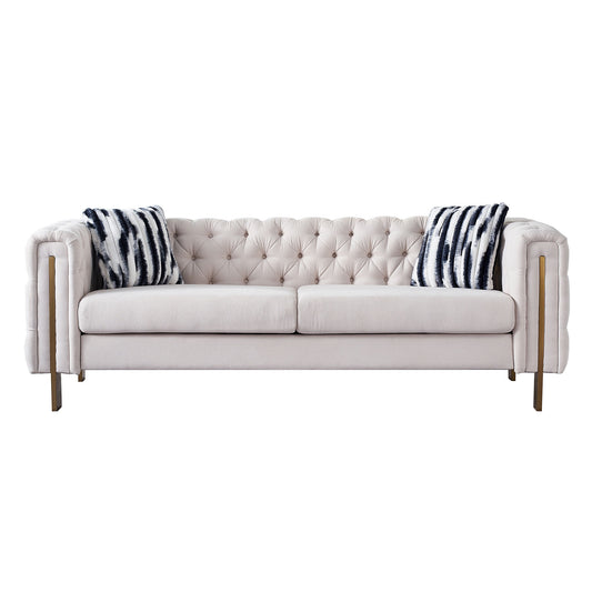 Beige Linen Square Arm Sofa