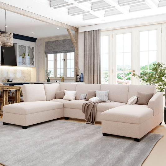 Beige U-Shape Sectional Sofa