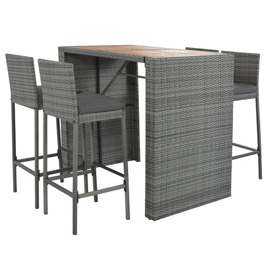 GO 5-Piece Outdoor Patio Wicker Bar Set - Wicker - MuMu